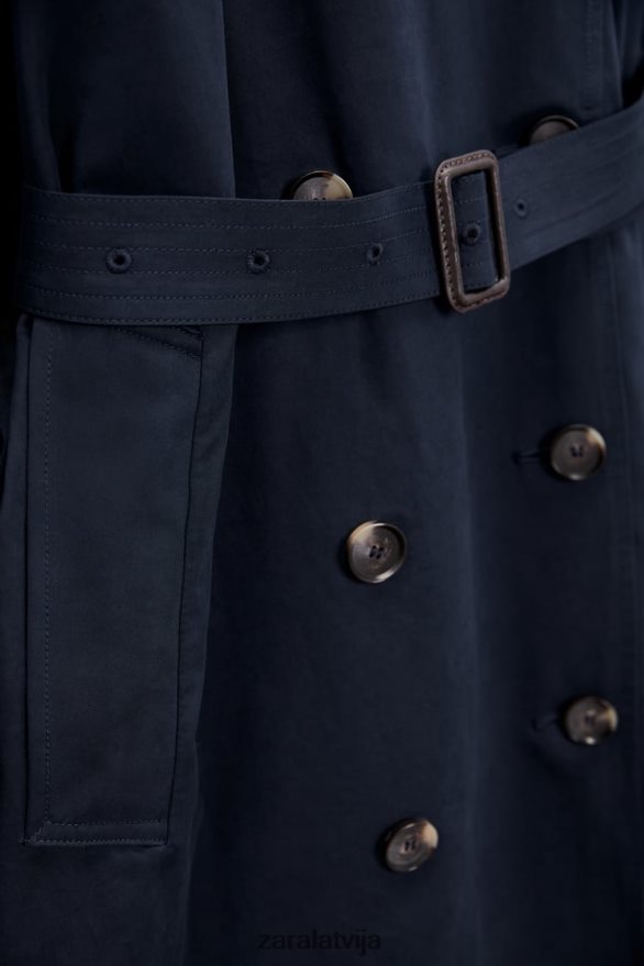 ūdeni atgrūdošs lielizmēra trenčs ar jostu sievietes Zara jūras zils 6ZTV4017 apģērbs