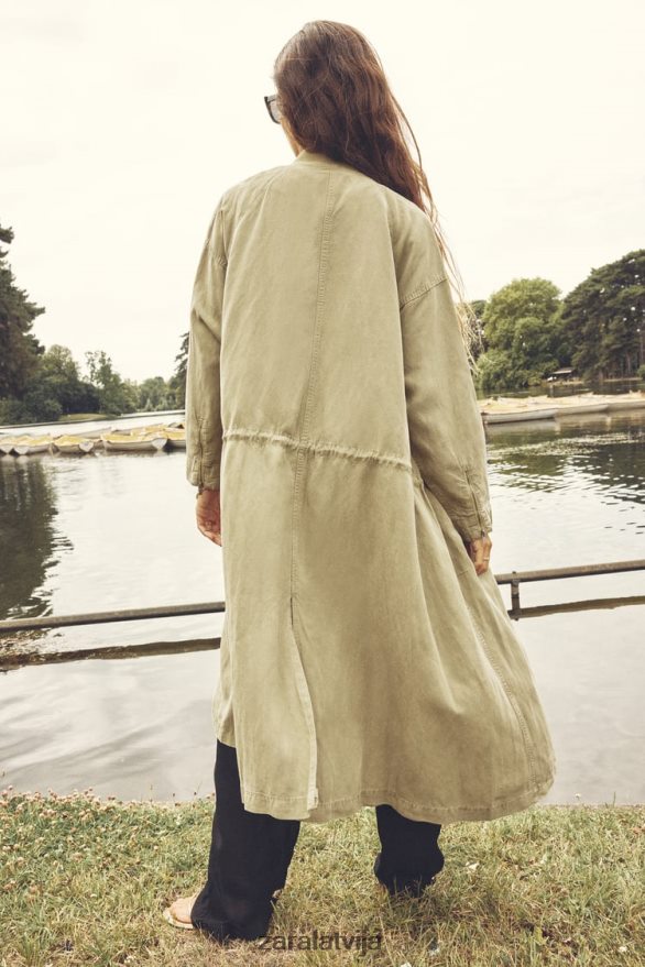 garš lina mētelis sievietes Zara haki 6ZTV4077 apģērbs