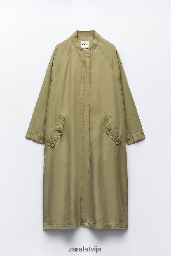 garš lina mētelis sievietes Zara haki 6ZTV4077 apģērbs