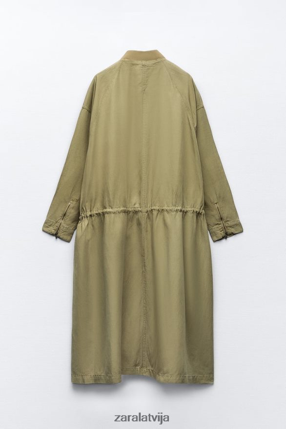 garš lina mētelis sievietes Zara haki 6ZTV4077 apģērbs