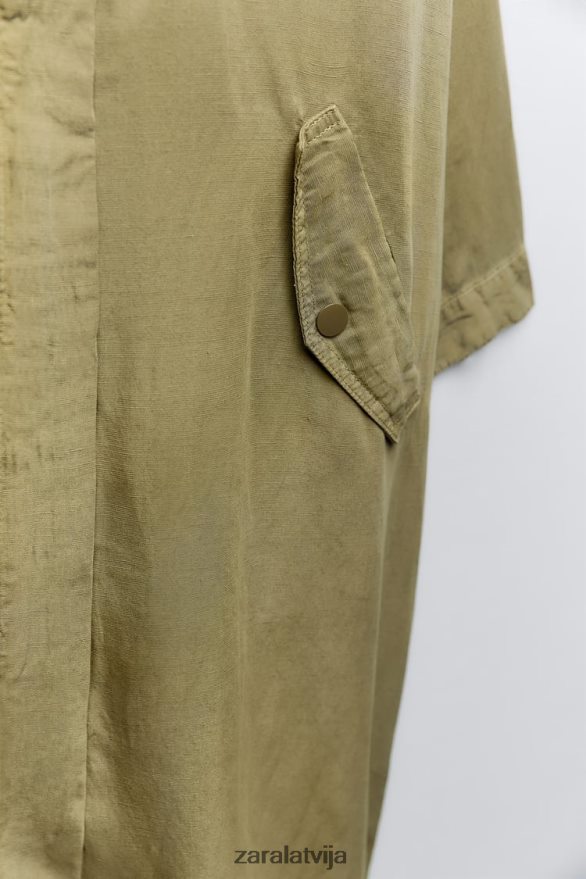garš lina mētelis sievietes Zara haki 6ZTV4077 apģērbs