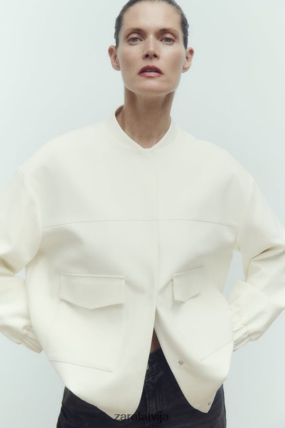 gara bomberjaka ar ielāpu kabatām sievietes Zara austeru balts 6ZTV4089 apģērbs