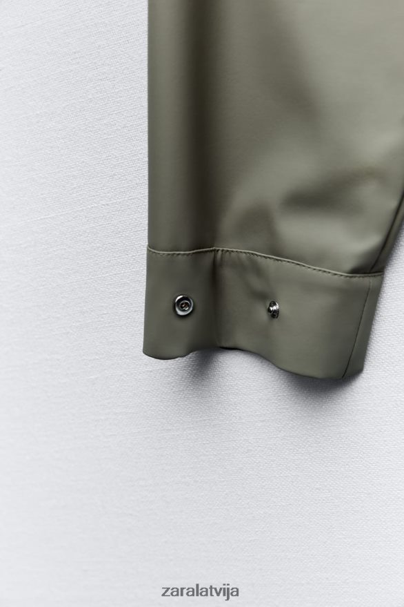 gumijots lietusmētelis ar kapuci sievietes Zara haki 6ZTV40109 apģērbs