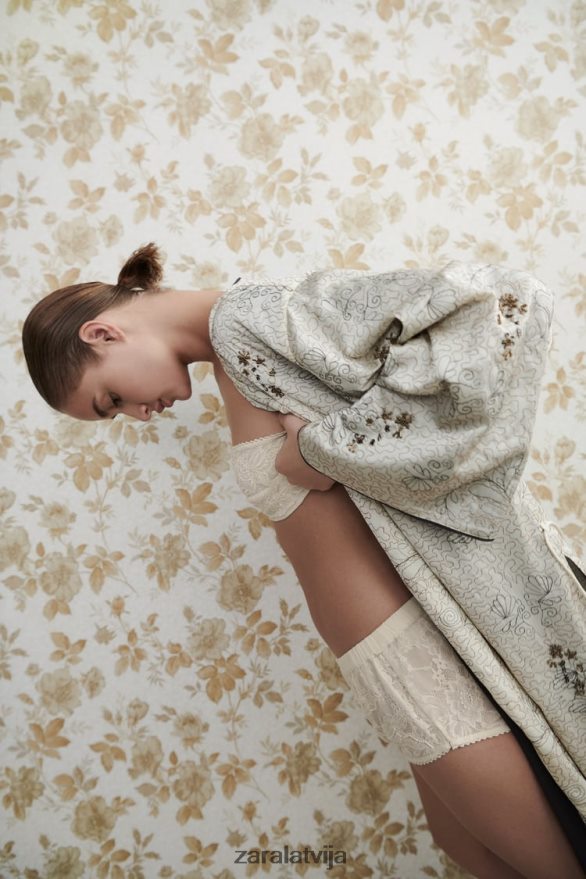 izšūts apdrukāts kimono sievietes Zara austeru balts 6ZTV40132 apģērbs