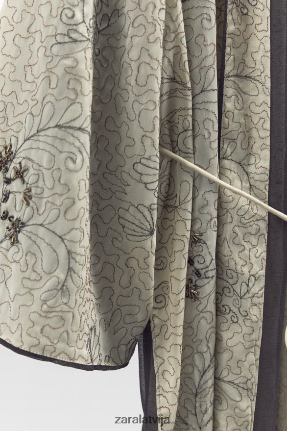 izšūts apdrukāts kimono sievietes Zara austeru balts 6ZTV40132 apģērbs