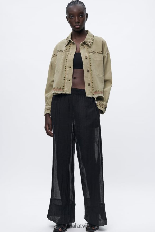 izšūts virskrekls sievietes Zara haki 6ZTV4090 apģērbs