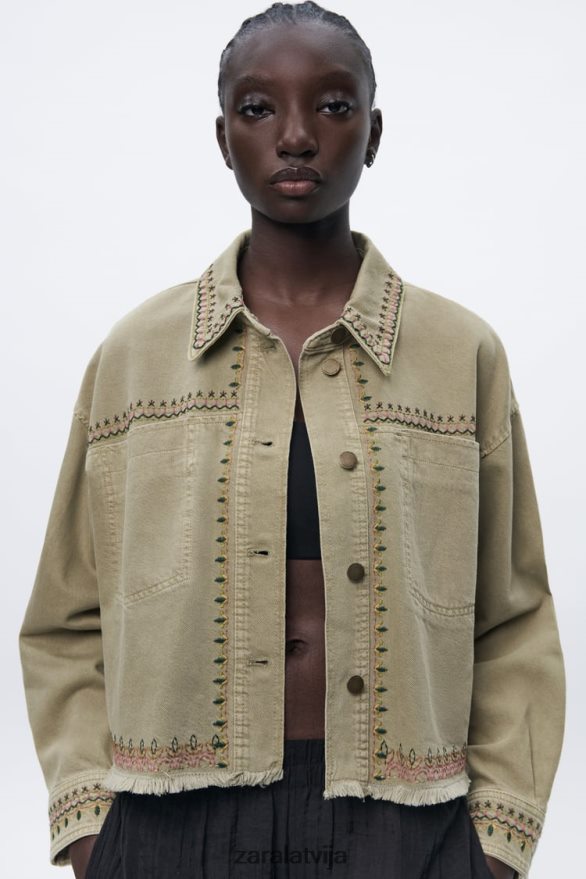 izšūts virskrekls sievietes Zara haki 6ZTV4090 apģērbs