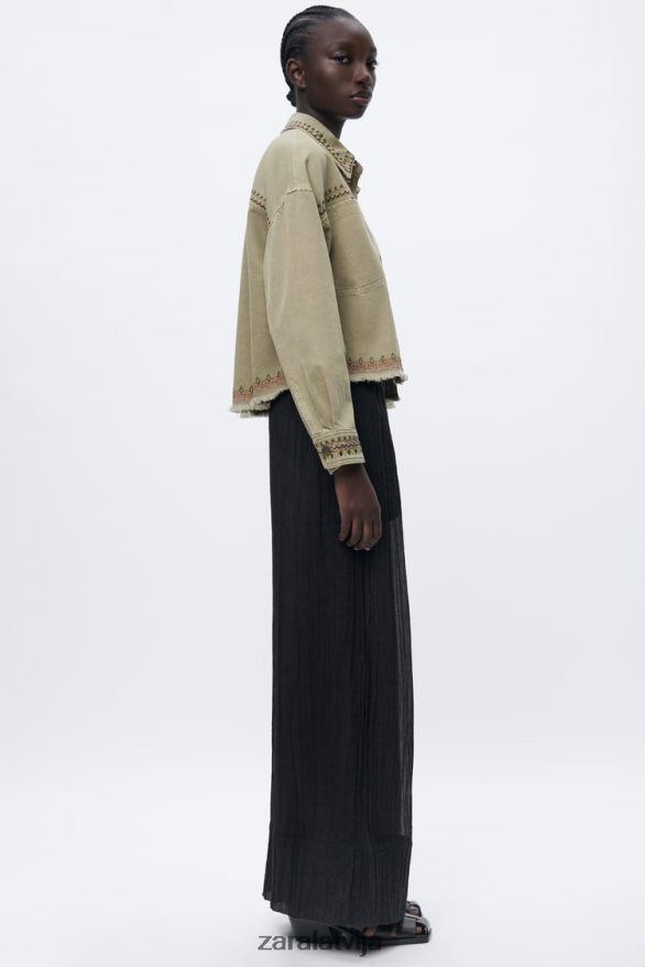 izšūts virskrekls sievietes Zara haki 6ZTV4090 apģērbs