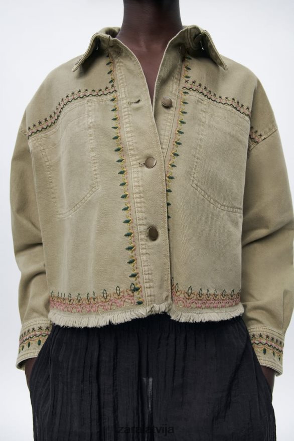 izšūts virskrekls sievietes Zara haki 6ZTV4090 apģērbs