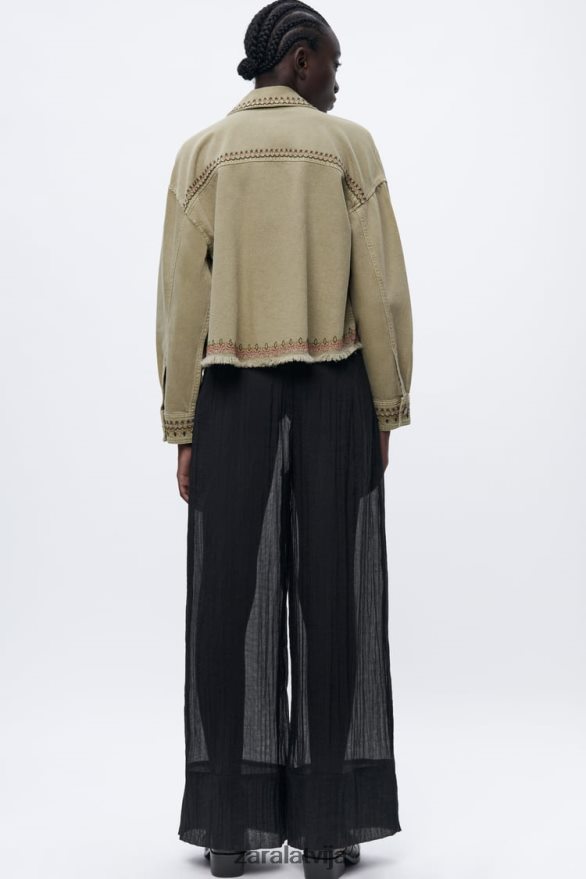 izšūts virskrekls sievietes Zara haki 6ZTV4090 apģērbs