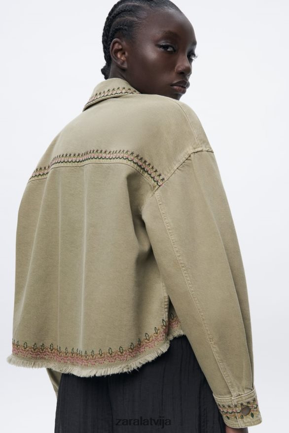 izšūts virskrekls sievietes Zara haki 6ZTV4090 apģērbs