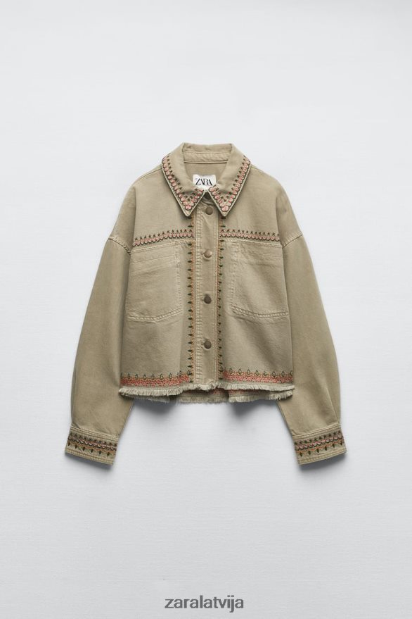 izšūts virskrekls sievietes Zara haki 6ZTV4090 apģērbs