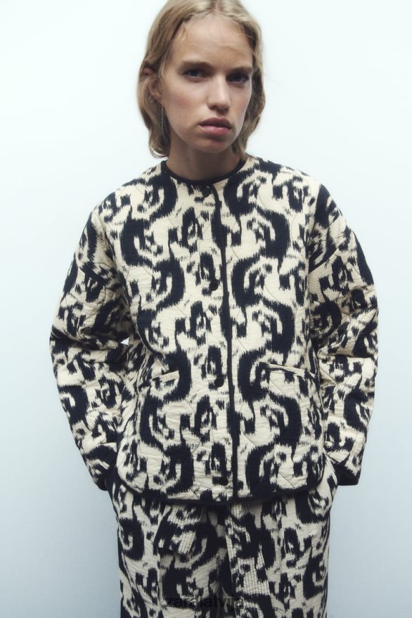jaka ar dzīvnieku apdruku sievietes Zara ekrū/melns 6ZTV40107 apģērbs