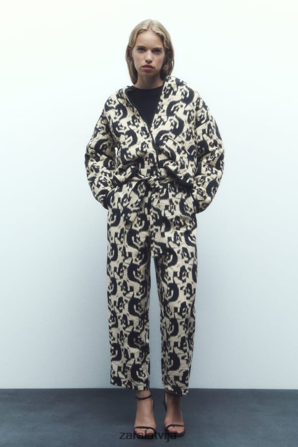 jaka ar dzīvnieku apdruku sievietes Zara ekrū/melns 6ZTV40107 apģērbs