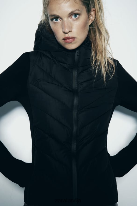 kombinēta stepēta jaka sievietes Zara melns 6ZTV406 apģērbs