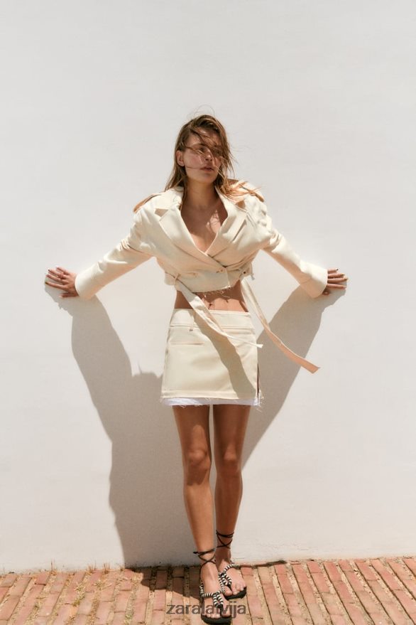 konvertējama crop jaka sievietes Zara gaiši bēšs 6ZTV40111 apģērbs