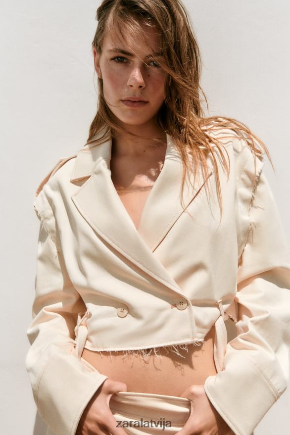 konvertējama crop jaka sievietes Zara gaiši bēšs 6ZTV40111 apģērbs