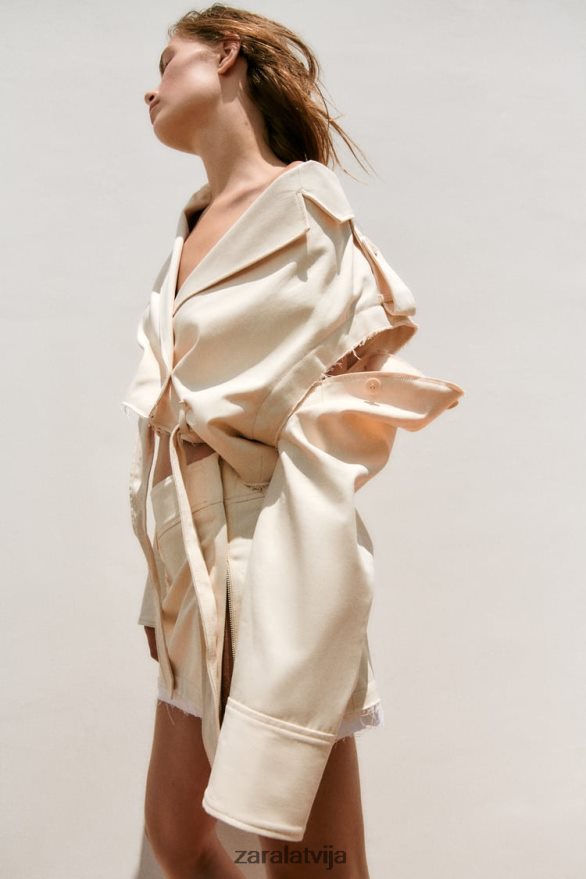 konvertējama crop jaka sievietes Zara gaiši bēšs 6ZTV40111 apģērbs