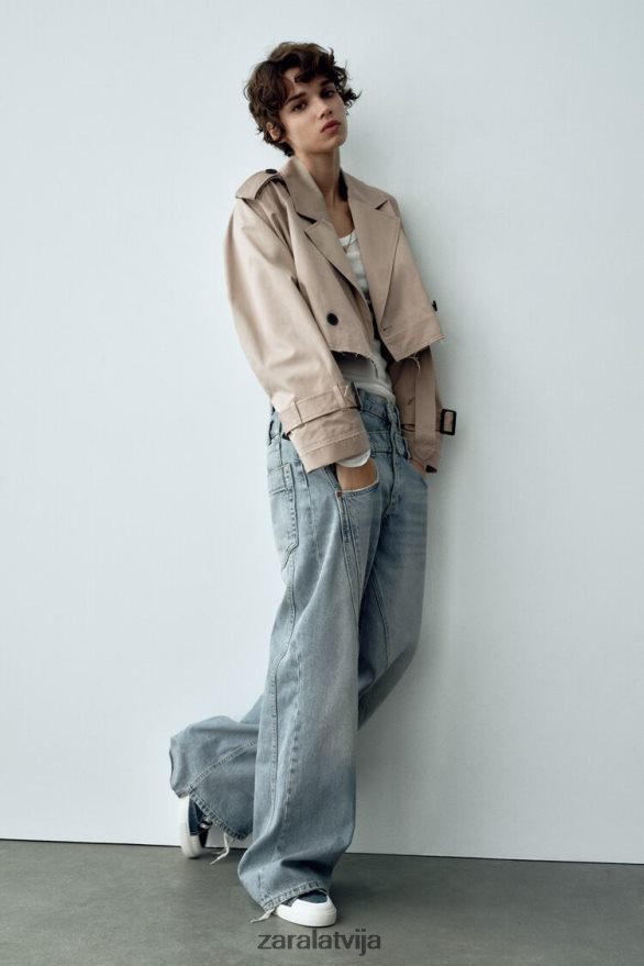 lielizmēra apgriezta biker jaka sievietes Zara taupīgi brūns 6ZTV4021 apģērbs