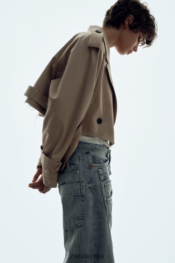 lielizmēra apgriezta biker jaka sievietes Zara taupīgi brūns 6ZTV4021 apģērbs