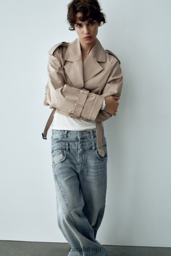lielizmēra apgriezta biker jaka sievietes Zara taupīgi brūns 6ZTV4021 apģērbs