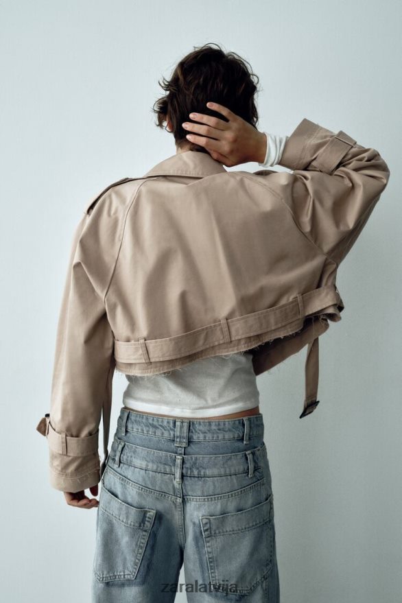 lielizmēra apgriezta biker jaka sievietes Zara taupīgi brūns 6ZTV4021 apģērbs