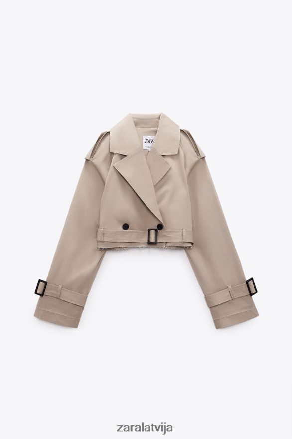 lielizmēra apgriezta biker jaka sievietes Zara taupīgi brūns 6ZTV4021 apģērbs