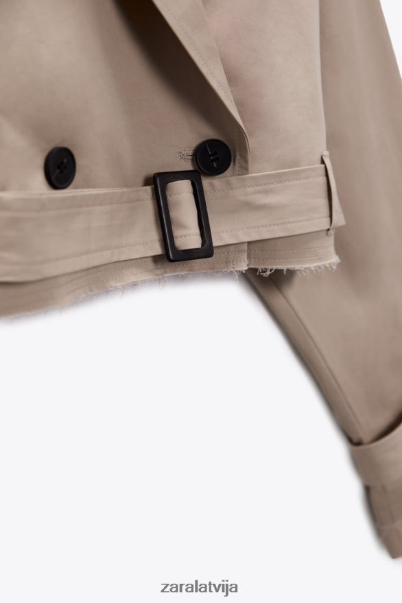 lielizmēra apgriezta biker jaka sievietes Zara taupīgi brūns 6ZTV4021 apģērbs