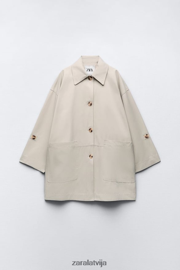lielizmēra tranšeja ar kabatām sievietes Zara smiltis 6ZTV40131 apģērbs