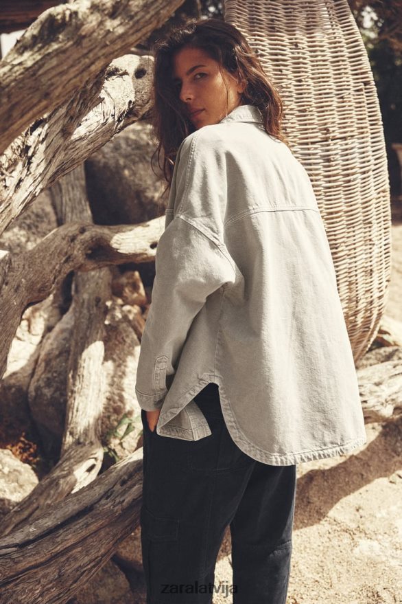 lielizmēra virskrekls ar kabatām sievietes Zara vidus haki 6ZTV4059 apģērbs