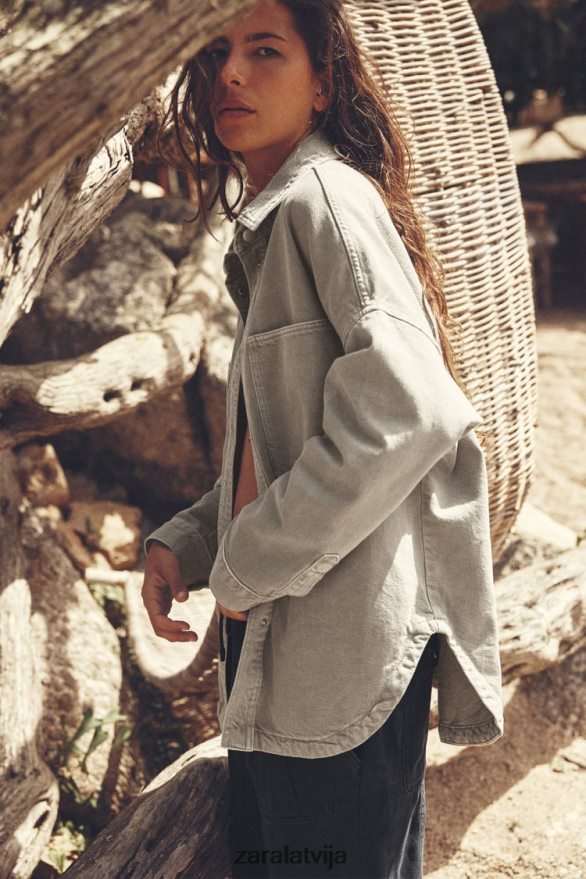 lielizmēra virskrekls ar kabatām sievietes Zara vidus haki 6ZTV4059 apģērbs