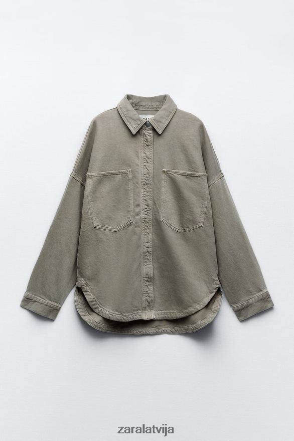 lielizmēra virskrekls ar kabatām sievietes Zara vidus haki 6ZTV4059 apģērbs