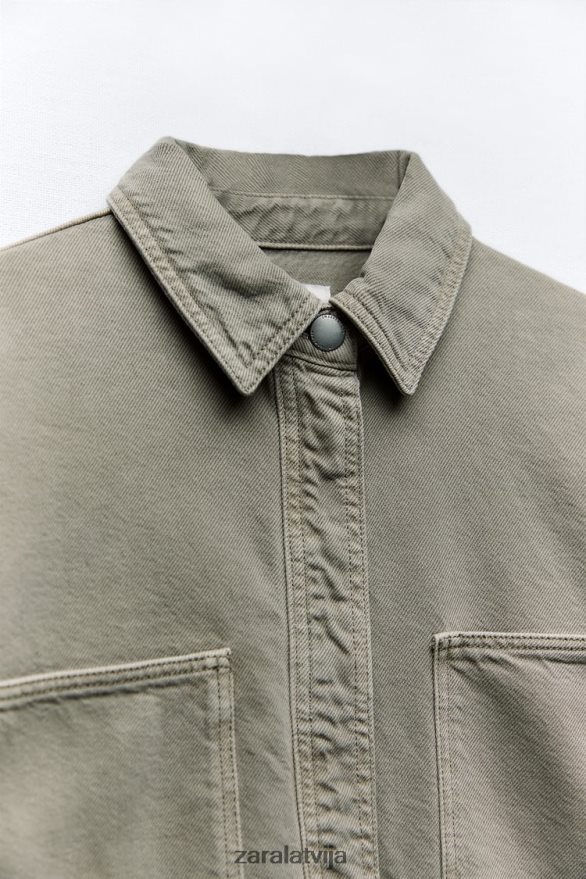 lielizmēra virskrekls ar kabatām sievietes Zara vidus haki 6ZTV4059 apģērbs