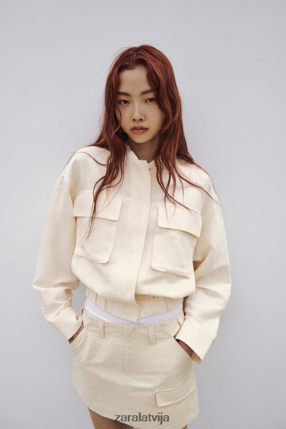 lina maisījuma bomber jaka sievietes Zara gaiši bēšs 6ZTV4095 apģērbs