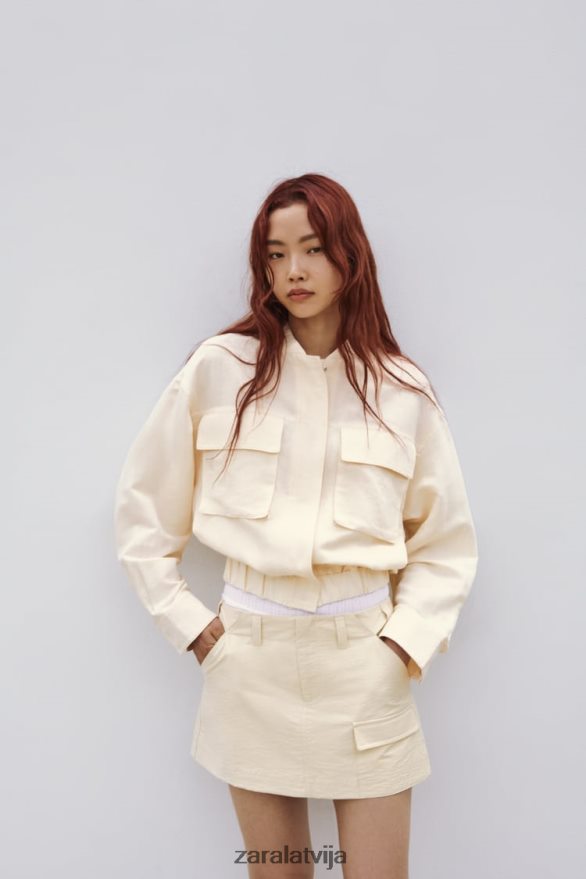 lina maisījuma bomber jaka sievietes Zara gaiši bēšs 6ZTV4095 apģērbs