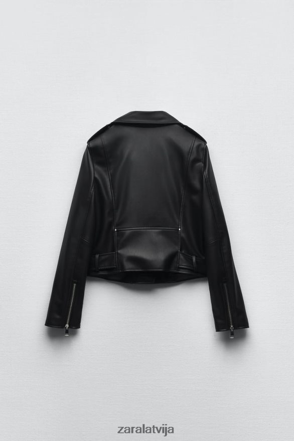 mākslīgās ādas biker jaka sievietes Zara melns 6ZTV4053 apģērbs