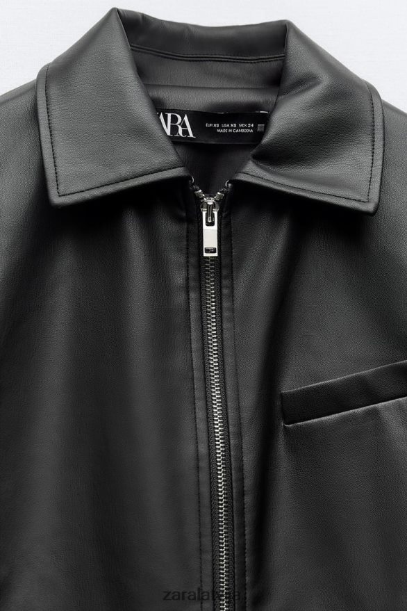 mākslīgās ādas crop jaka sievietes Zara melns 6ZTV4047 apģērbs