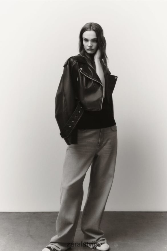 mākslīgās ādas jaka sievietes Zara melns 6ZTV4048 apģērbs