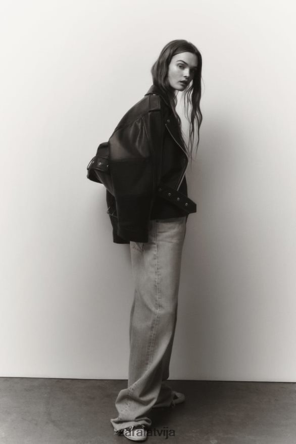 mākslīgās ādas jaka sievietes Zara melns 6ZTV4048 apģērbs