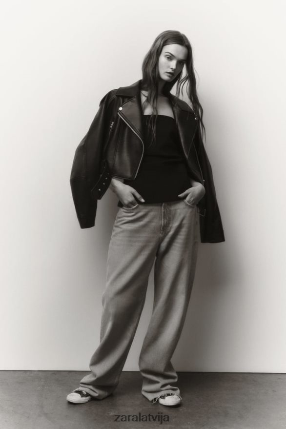 mākslīgās ādas jaka sievietes Zara melns 6ZTV4048 apģērbs