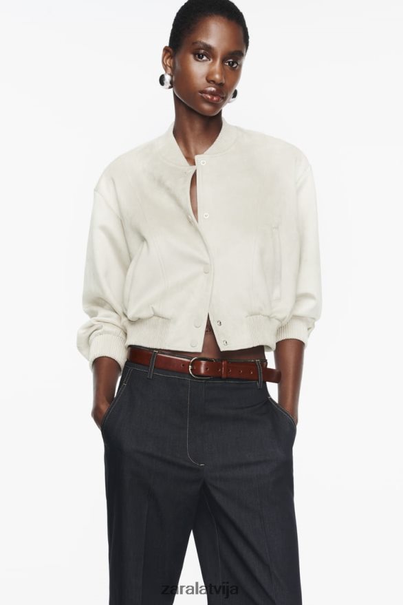 mākslīgās zamšādas bomber jaka sievietes Zara ekru 6ZTV4036 apģērbs