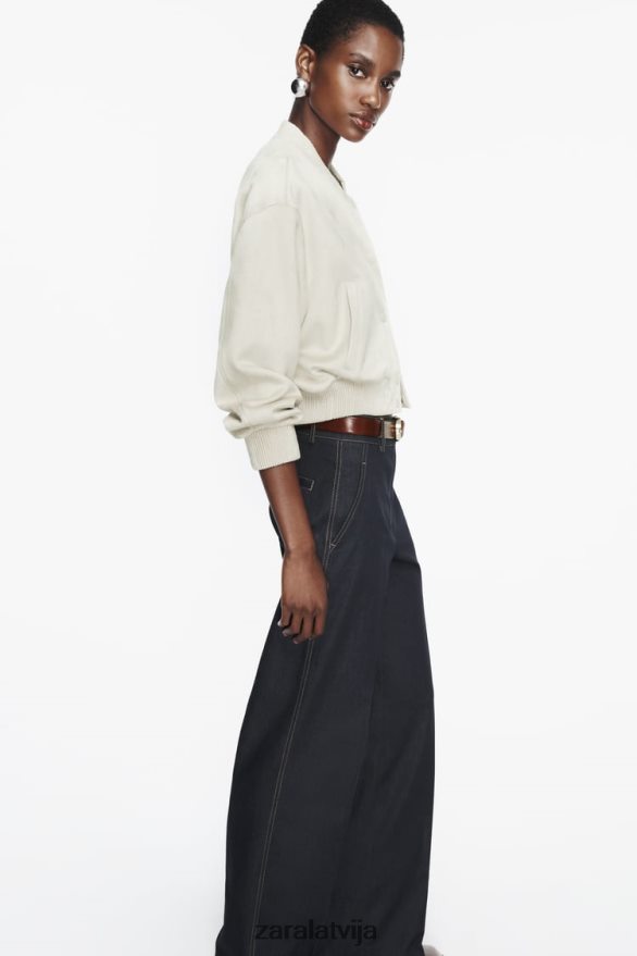 mākslīgās zamšādas bomber jaka sievietes Zara ekru 6ZTV4036 apģērbs