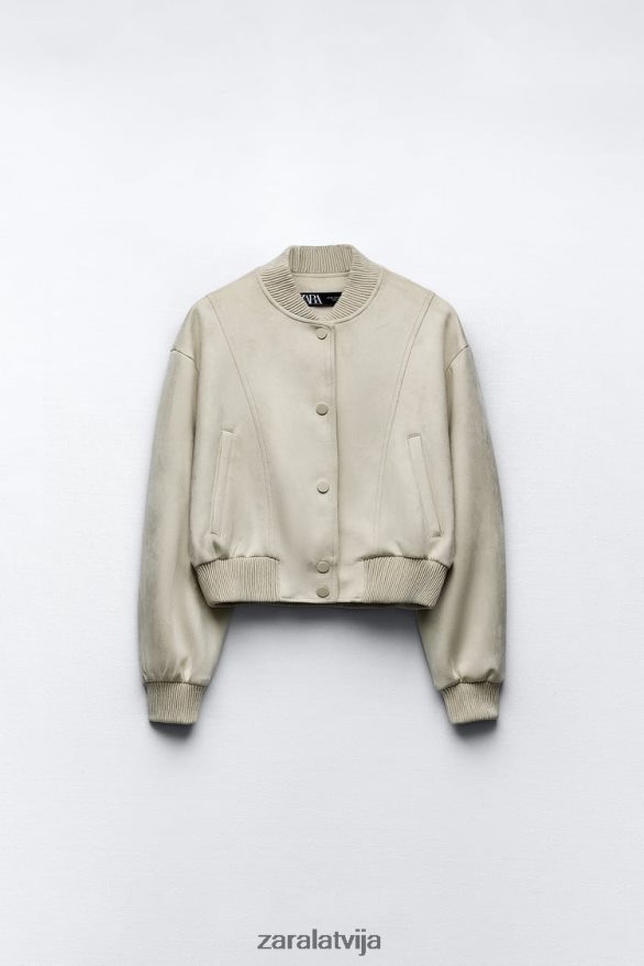 mākslīgās zamšādas bomber jaka sievietes Zara ekru 6ZTV4036 apģērbs