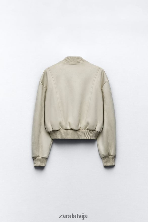 mākslīgās zamšādas bomber jaka sievietes Zara ekru 6ZTV4036 apģērbs