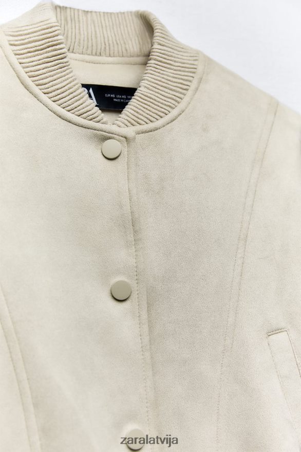 mākslīgās zamšādas bomber jaka sievietes Zara ekru 6ZTV4036 apģērbs