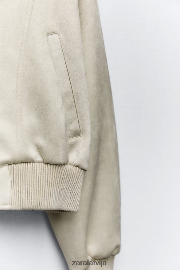 mākslīgās zamšādas bomber jaka sievietes Zara ekru 6ZTV4036 apģērbs