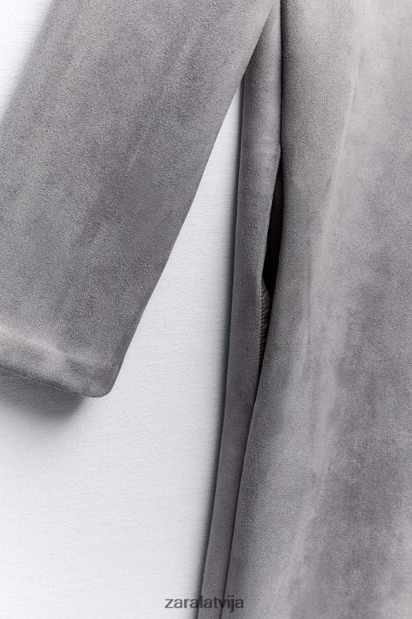 mākslīgās zamšādas mētelis sievietes Zara pelēcīgi 6ZTV4065 apģērbs