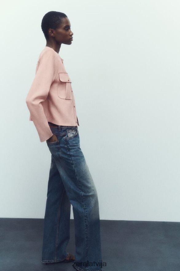 mākslīgās zamšādas virskrekls sievietes Zara rozā 6ZTV40117 apģērbs