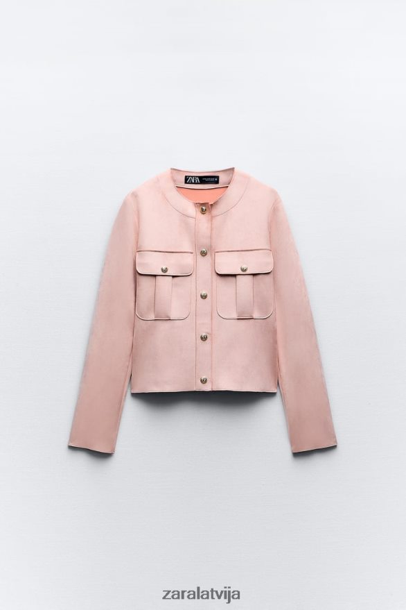 mākslīgās zamšādas virskrekls sievietes Zara rozā 6ZTV40117 apģērbs