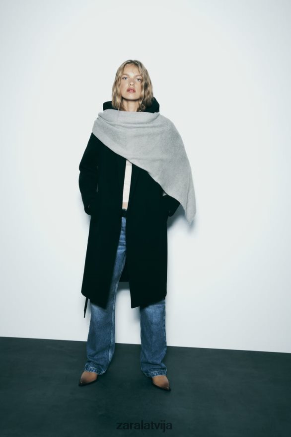 mīksts mētelis ar kapuci sievietes Zara melns 6ZTV403 apģērbs